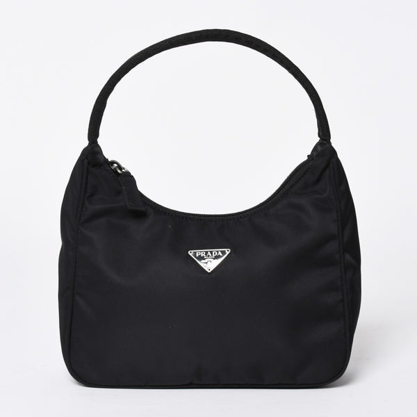 PRADA プラダ ホーボー ハンドバッグ MV515 トライアングルロゴ 三角ロゴプレート ナイロン ブラック 美品 中古 4a006506