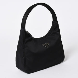 PRADA プラダ ホーボー ハンドバッグ MV515 トライアングルロゴ 三角ロゴプレート ナイロン ブラック 美品 中古 4a006506