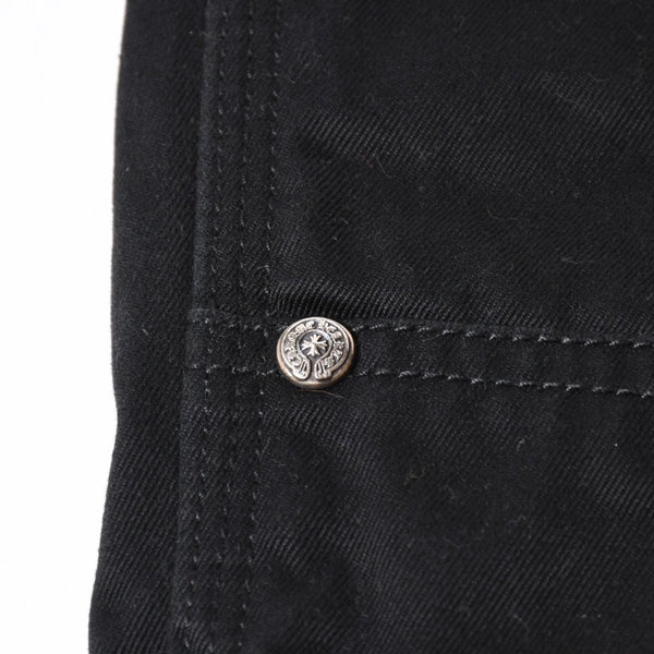 極美品 CHROME HEARTS クロムハーツ カーペンターショーツ クロスボールボタン スクロールラベル ブラック サイズ34 シルバー925 カットオフ 中古 4a006536