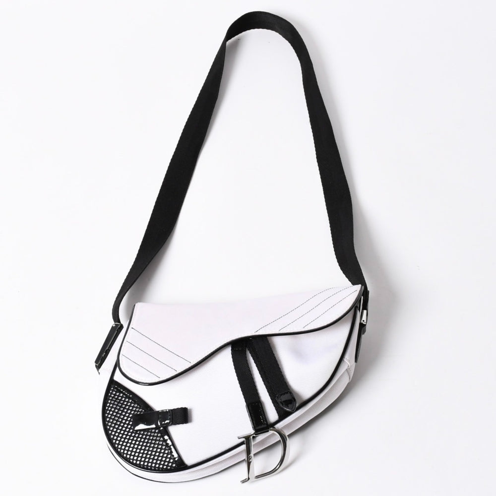 極美品 Christian Dior クリスチャンディオール サドルバッグ ショルダーバッグ RU0012 ナイロンキャンバス パテント ガリアーノ期 中古 4a004774