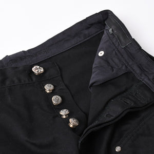 極美品 CHROME HEARTS クロムハーツ カーペンターショーツ クロスボールボタン スクロールラベル ブラック サイズ34 シルバー925 カットオフ 中古 4a006536