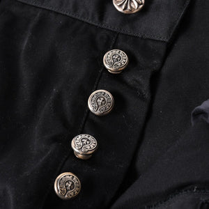極美品 CHROME HEARTS クロムハーツ カーペンターショーツ クロスボールボタン スクロールラベル ブラック サイズ34 シルバー925 カットオフ 中古 4a006536