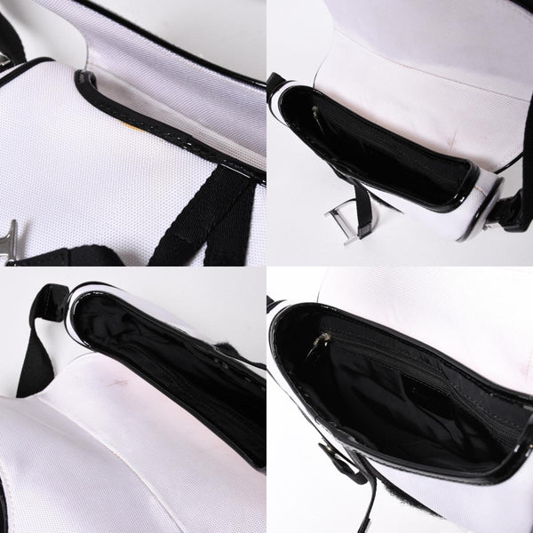 極美品 Christian Dior クリスチャンディオール サドルバッグ ショルダーバッグ RU0012 ナイロンキャンバス パテント ガリアーノ期 中古 4a004774
