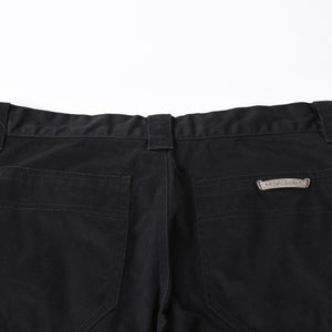 極美品 CHROME HEARTS クロムハーツ カーペンターショーツ クロスボールボタン スクロールラベル ブラック サイズ34 シルバー925 カットオフ 中古 4a006536