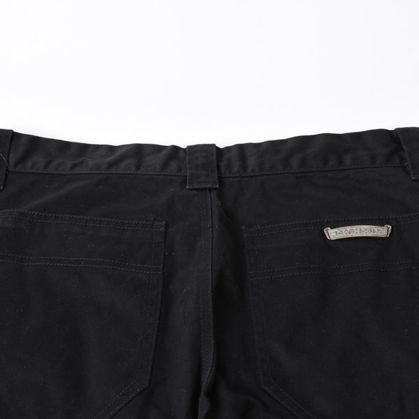 極美品 CHROME HEARTS クロムハーツ カーペンターショーツ クロスボールボタン スクロールラベル ブラック サイズ34 シルバー925 カットオフ 中古 4a006536
