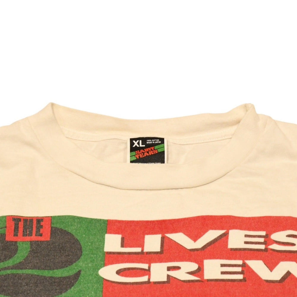 SAINT Mxxxxxx セントマイケル × デニムティアーズ LIVES CREW TEE セイントティアーズ SM-YS8-0000-C01 ホワイト XLサイズ ヴィンテージ加工 美品 中古 4a006549