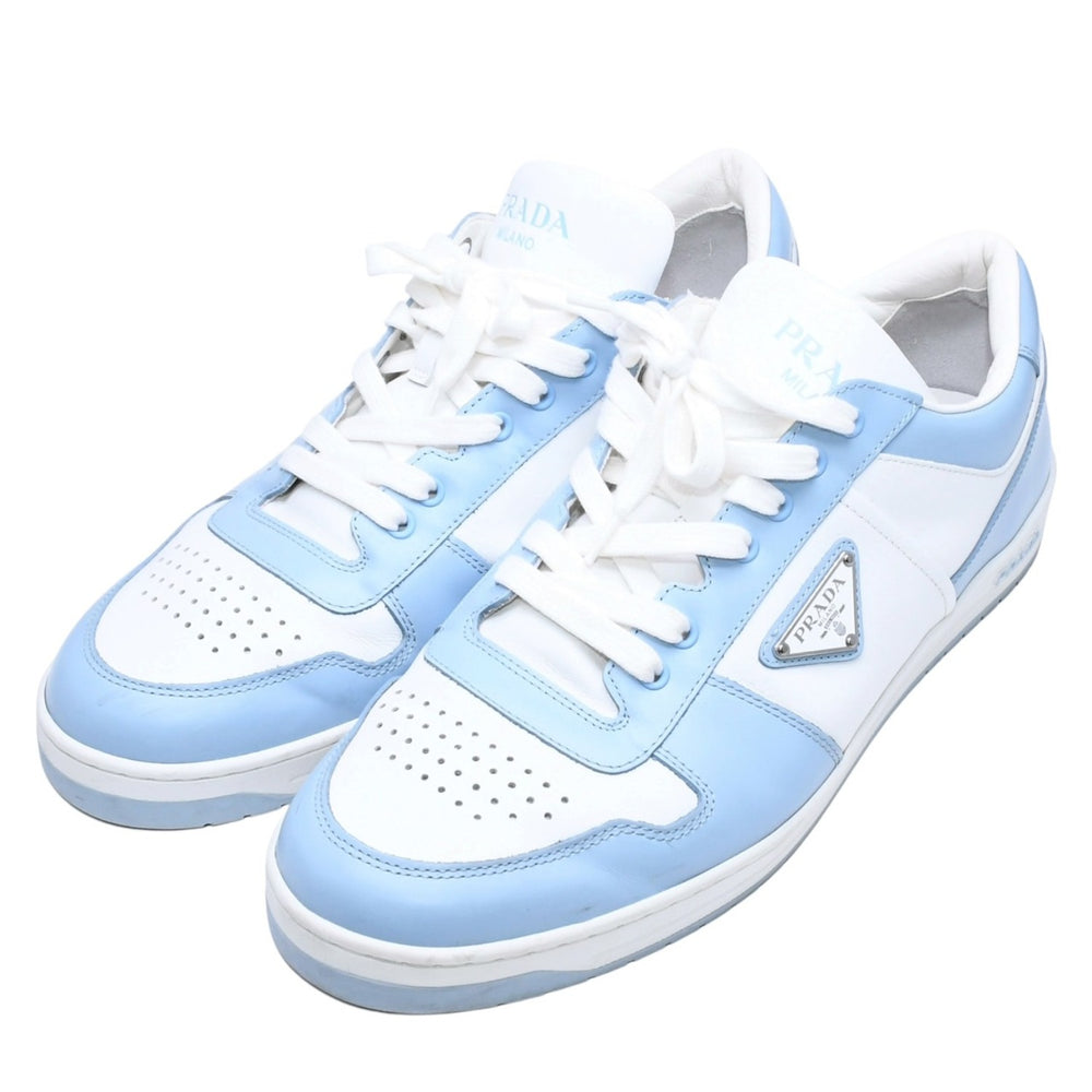 PRADA プラダ スニーカー ダウンタウン レザー トライアングルロゴ 靴 ホワイト ブルー 2EE364 サイズ11 美品 中古 4a006552