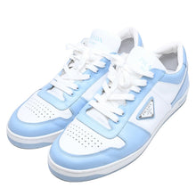 Load the image into the gallery viewer. PRADA プラダ スニーカー ダウンタウン レザー トライアングルロゴ 靴 ホワイト ブルー 2EE364 サイズ11 美品 中古 4a006552
