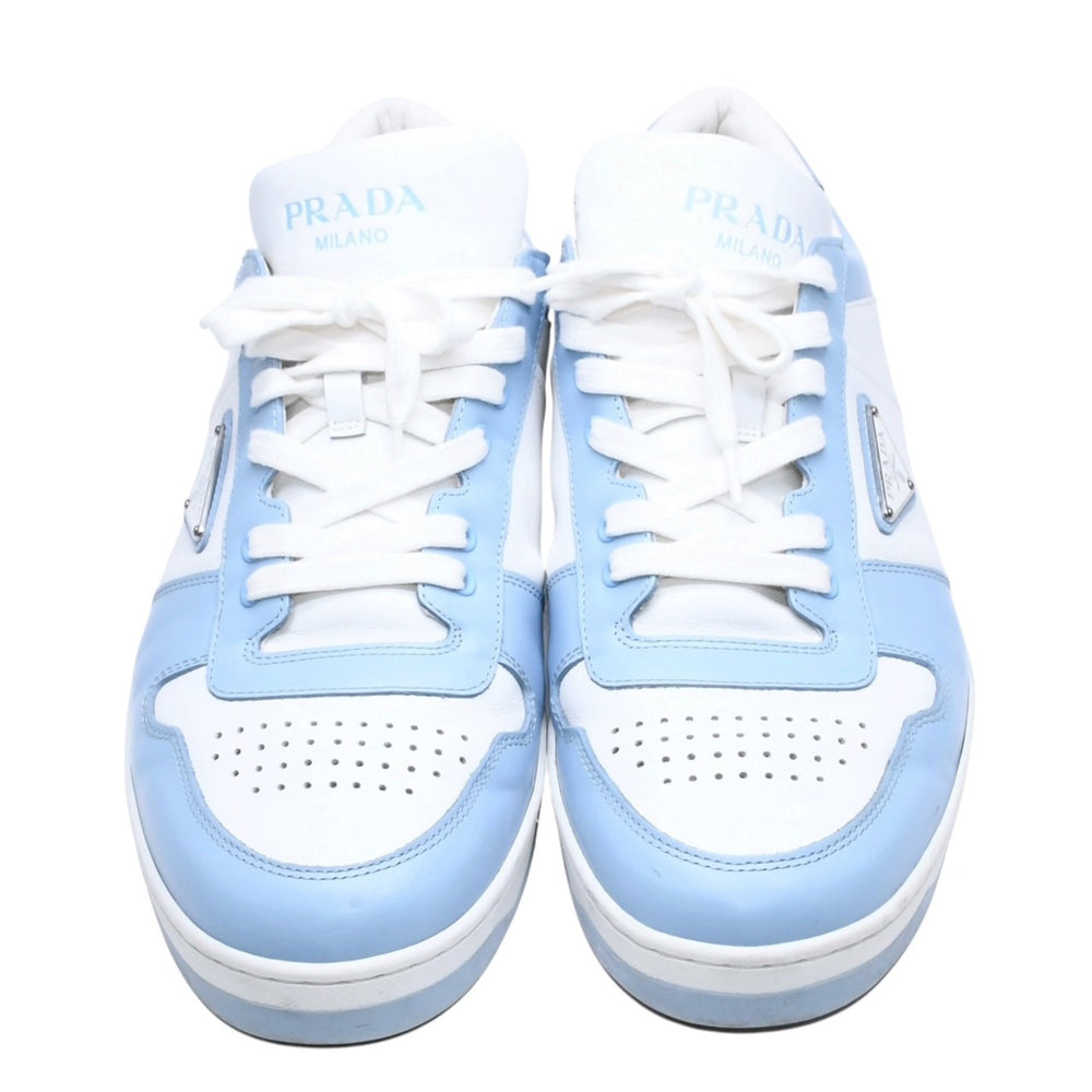 PRADA プラダ スニーカー ダウンタウン レザー トライアングルロゴ 靴 ホワイト ブルー 2EE364 サイズ11 美品 中古 4a006552