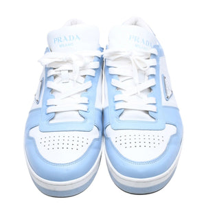 PRADA プラダ スニーカー ダウンタウン レザー トライアングルロゴ 靴 ホワイト ブルー 2EE364 サイズ11 美品 中古 4a006552