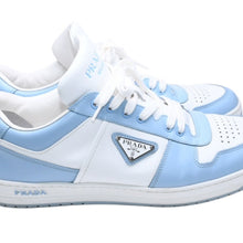 Load the image into the gallery viewer. PRADA プラダ スニーカー ダウンタウン レザー トライアングルロゴ 靴 ホワイト ブルー 2EE364 サイズ11 美品 中古 4a006552