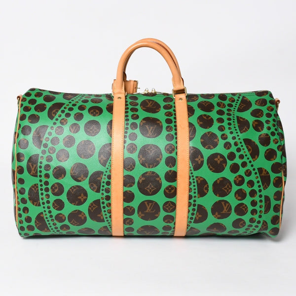 極美品 LOUIS VUITTON ルイヴィトン モノグラム パンプキン キーポルバンドリエール 55 グリーン 2WAY ボストンバッグ 草間彌生 M40696 中古 4a006596