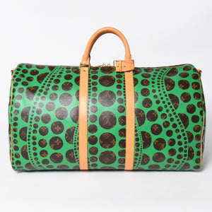 極美品 LOUIS VUITTON ルイヴィトン モノグラム パンプキン キーポルバンドリエール 55 グリーン 2WAY ボストンバッグ 草間彌生 M40696 中古 4a006596
