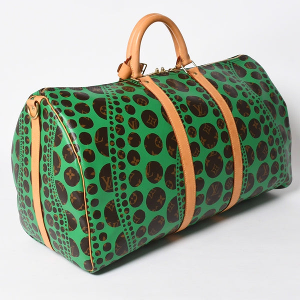 極美品 LOUIS VUITTON ルイヴィトン モノグラム パンプキン キーポルバンドリエール 55 グリーン 2WAY ボストンバッグ 草間彌生 M40696 中古 4a006596