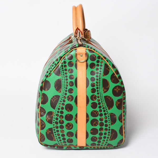 極美品 LOUIS VUITTON ルイヴィトン モノグラム パンプキン キーポルバンドリエール 55 グリーン 2WAY ボストンバッグ 草間彌生 M40696 中古 4a006596