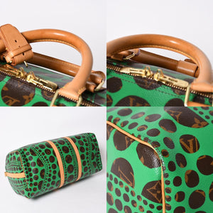 極美品 LOUIS VUITTON ルイヴィトン モノグラム パンプキン キーポルバンドリエール 55 グリーン 2WAY ボストンバッグ 草間彌生 M40696 中古 4a006596
