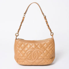 極美品 CHANEL シャネル チェーンワンショルダーバッグ 8番台 ココマーク パッチ キャビアスキン ベージュ ゴールド金具 中古 4a006583