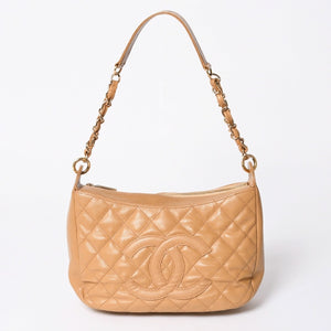 極美品 CHANEL シャネル チェーンワンショルダーバッグ 8番台 ココマーク パッチ キャビアスキン ベージュ ゴールド金具 中古 4a006583