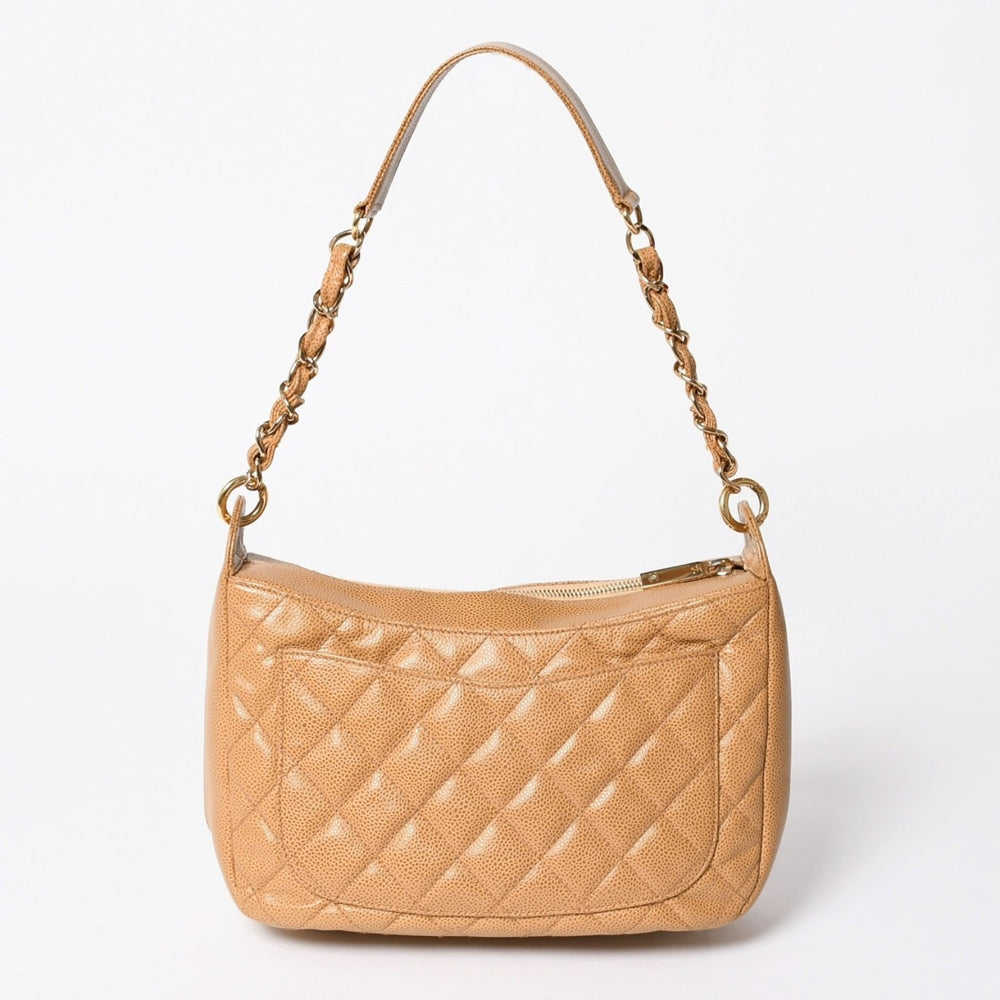 極美品 CHANEL シャネル チェーンワンショルダーバッグ 8番台 ココマーク パッチ キャビアスキン ベージュ ゴールド金具 中古 4a006583