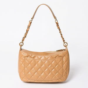 極美品 CHANEL シャネル チェーンワンショルダーバッグ 8番台 ココマーク パッチ キャビアスキン ベージュ ゴールド金具 中古 4a006583