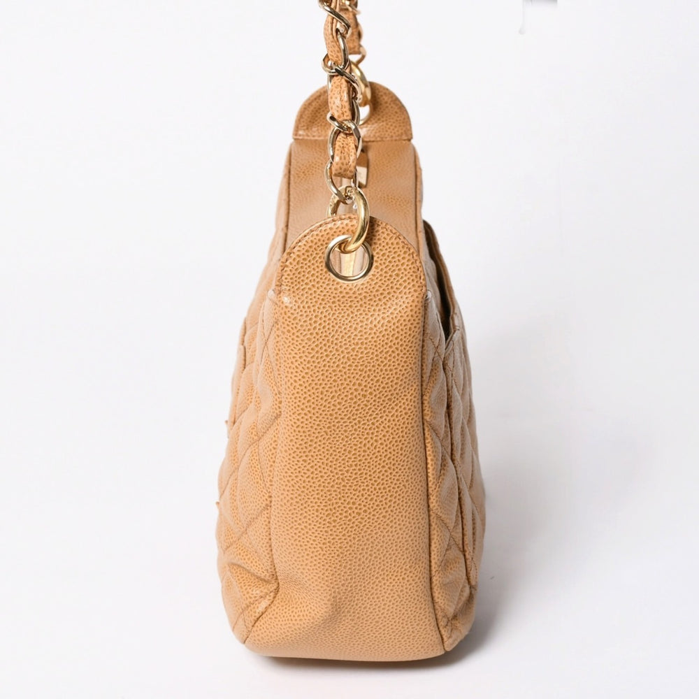 極美品 CHANEL シャネル チェーンワンショルダーバッグ 8番台 ココマーク パッチ キャビアスキン ベージュ ゴールド金具 中古 4a006583