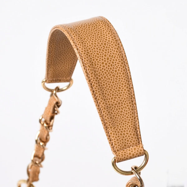 極美品 CHANEL シャネル チェーンワンショルダーバッグ 8番台 ココマーク パッチ キャビアスキン ベージュ ゴールド金具 中古 4a006583