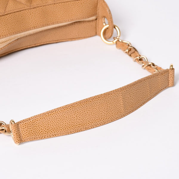 極美品 CHANEL シャネル チェーンワンショルダーバッグ 8番台 ココマーク パッチ キャビアスキン ベージュ ゴールド金具 中古 4a006583