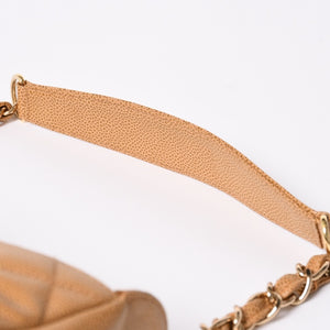 極美品 CHANEL シャネル チェーンワンショルダーバッグ 8番台 ココマーク パッチ キャビアスキン ベージュ ゴールド金具 中古 4a006583