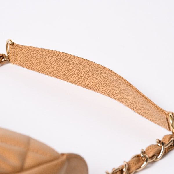 極美品 CHANEL シャネル チェーンワンショルダーバッグ 8番台 ココマーク パッチ キャビアスキン ベージュ ゴールド金具 中古 4a006583