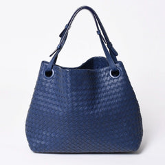 極美品 BOTTEGA VENETA ボッテガヴェネタ ガルダ イントレチャート トートバッグ レザー ネイビー ブルー 179320 中古 4a006677