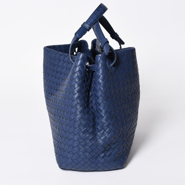 極美品 BOTTEGA VENETA ボッテガヴェネタ ガルダ イントレチャート トートバッグ レザー ネイビー ブルー 179320 中古 4a006677