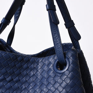 極美品 BOTTEGA VENETA ボッテガヴェネタ ガルダ イントレチャート トートバッグ レザー ネイビー ブルー 179320 中古 4a006677