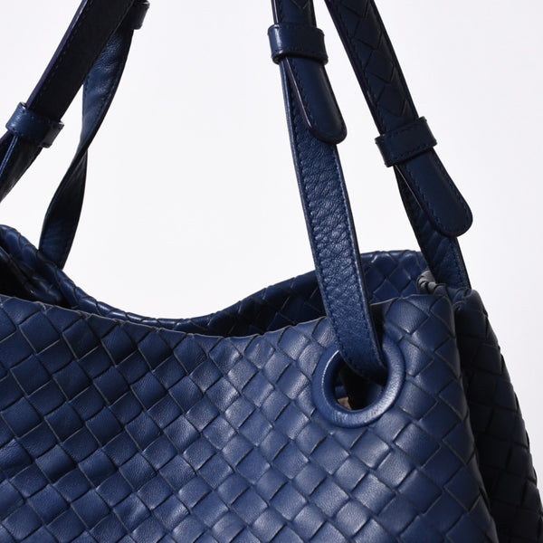 極美品 BOTTEGA VENETA ボッテガヴェネタ ガルダ イントレチャート トートバッグ レザー ネイビー ブルー 179320 中古 4a006677