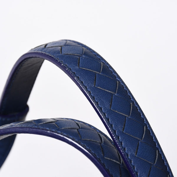 極美品 BOTTEGA VENETA ボッテガヴェネタ ガルダ イントレチャート トートバッグ レザー ネイビー ブルー 179320 中古 4a006677