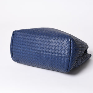 極美品 BOTTEGA VENETA ボッテガヴェネタ ガルダ イントレチャート トートバッグ レザー ネイビー ブルー 179320 中古 4a006677
