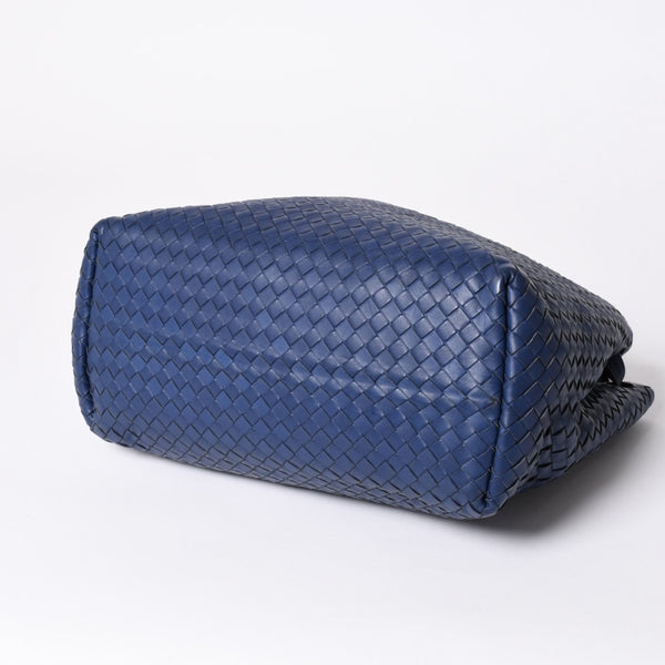 極美品 BOTTEGA VENETA ボッテガヴェネタ ガルダ イントレチャート トートバッグ レザー ネイビー ブルー 179320 中古 4a006677