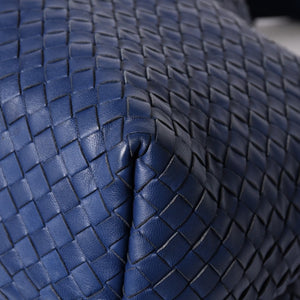極美品 BOTTEGA VENETA ボッテガヴェネタ ガルダ イントレチャート トートバッグ レザー ネイビー ブルー 179320 中古 4a006677