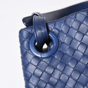 極美品 BOTTEGA VENETA ボッテガヴェネタ ガルダ イントレチャート トートバッグ レザー ネイビー ブルー 179320 中古 4a006677