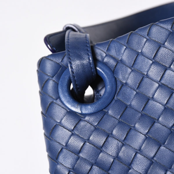 極美品 BOTTEGA VENETA ボッテガヴェネタ ガルダ イントレチャート トートバッグ レザー ネイビー ブルー 179320 中古 4a006677