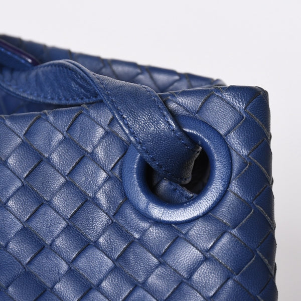 極美品 BOTTEGA VENETA ボッテガヴェネタ ガルダ イントレチャート トートバッグ レザー ネイビー ブルー 179320 中古 4a006677