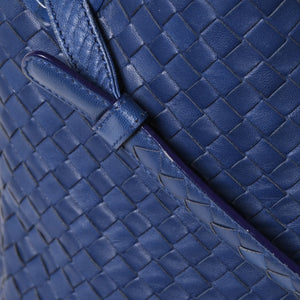 極美品 BOTTEGA VENETA ボッテガヴェネタ ガルダ イントレチャート トートバッグ レザー ネイビー ブルー 179320 中古 4a006677