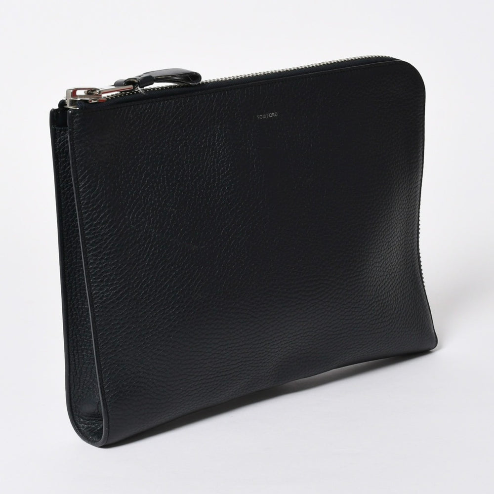 TOM FORD トムフォード クラッチバッグ セカンドバッグ クラッチバッグ H0355P 026 AAD ネイビー レザー シルバー金具 美品 中古 4a006585