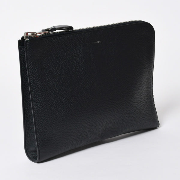 TOM FORD トムフォード クラッチバッグ セカンドバッグ クラッチバッグ H0355P 026 AAD ネイビー レザー シルバー金具 美品 中古 4a006585