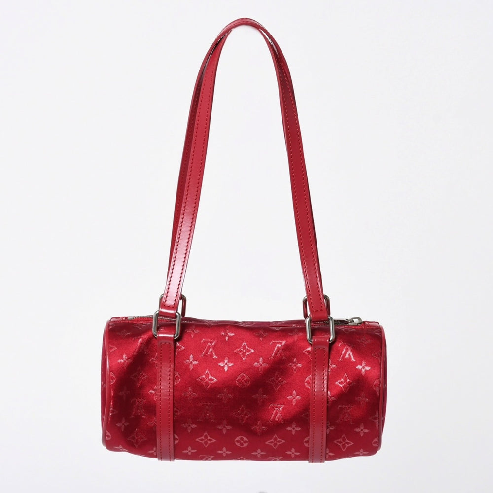 極美品 LOUIS VUITTON ルイヴィトン リトル パピヨン ハンドバッグ M92353 モノグラム サテン キャンバス レザー レッド 中古 4a006595