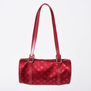 極美品 LOUIS VUITTON ルイヴィトン リトル パピヨン ハンドバッグ M92353 モノグラム サテン キャンバス レザー レッド 中古 4a006595
