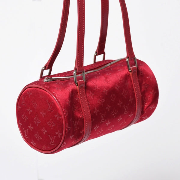 極美品 LOUIS VUITTON ルイヴィトン リトル パピヨン ハンドバッグ M92353 モノグラム サテン キャンバス レザー レッド 中古 4a006595