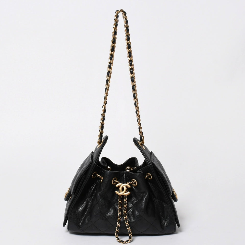 極美品 CHANEL シャネル シャネル25 ミニ ハンドバッグ AS5631 ランダム番台 ココマーク キャビアスキン ブラック ゴールド金具 中古 4a006590