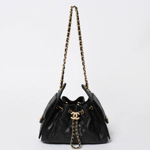極美品 CHANEL シャネル シャネル25 ミニ ハンドバッグ AS5631 ランダム番台 ココマーク キャビアスキン ブラック ゴールド金具 中古 4a006590