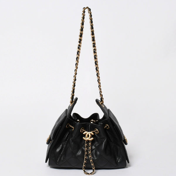 極美品 CHANEL シャネル シャネル25 ミニ ハンドバッグ AS5631 ランダム番台 ココマーク キャビアスキン ブラック ゴールド金具 中古 4a006590
