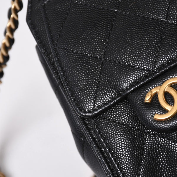 極美品 CHANEL シャネル シャネル25 ミニ ハンドバッグ AS5631 ランダム番台 ココマーク キャビアスキン ブラック ゴールド金具 中古 4a006590